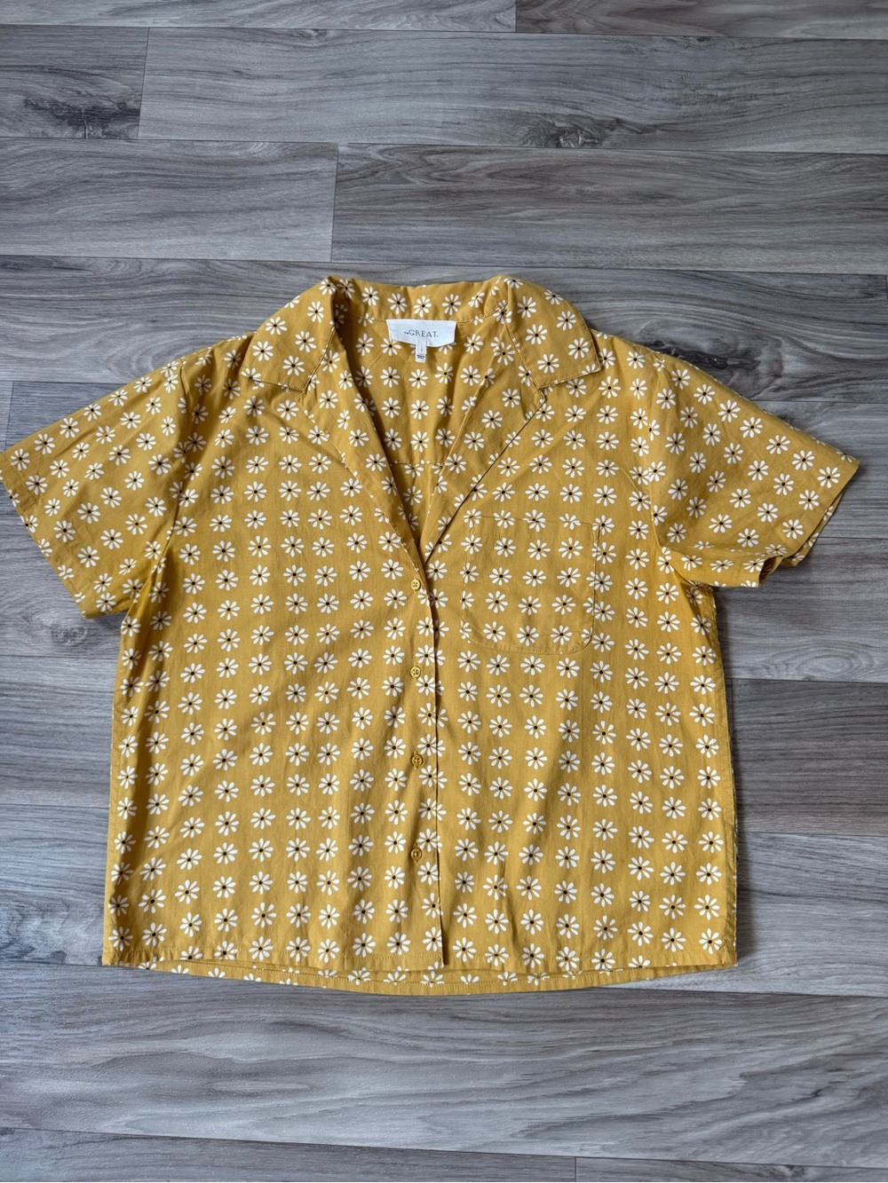 The Great Yellow Floral Button Down Short Sleeve Blouse Size 1 US Small
